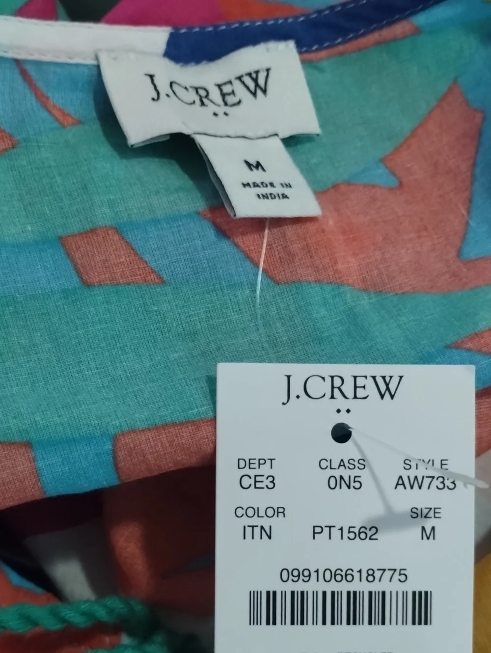J. CREW Multi-color Long Sleeve Cover Up Tunic Women's M Tropical Beach Coastal‎